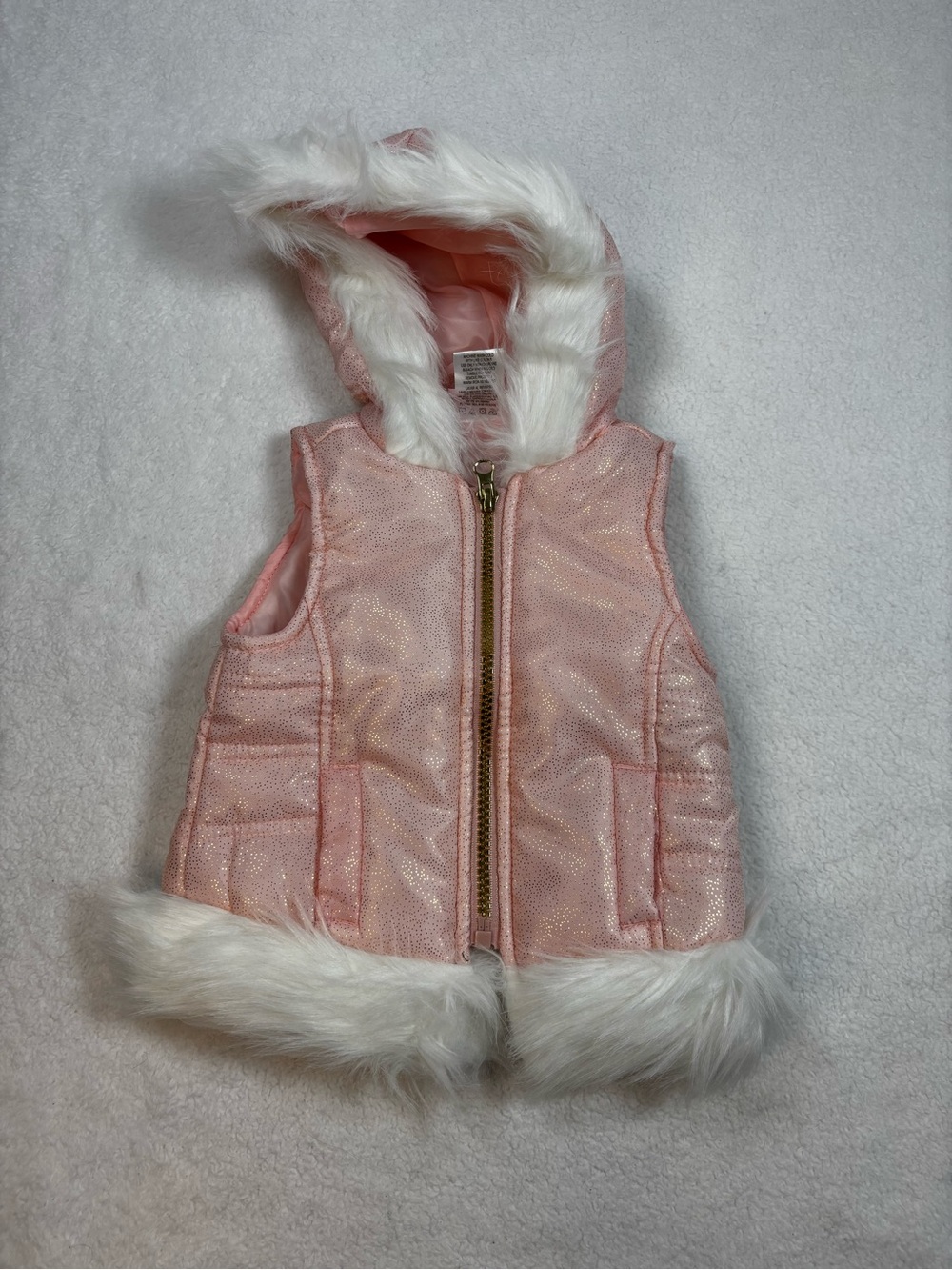 Little Lass Girls Pink Faux Fur Hooded Puffer Vest Size 6-9 Months